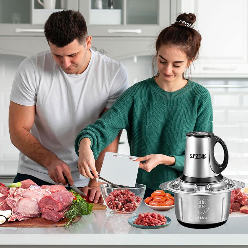 SPZTJK Meat Grinder,Food Processors With 2 Bowls and 4 Bi-Level Blades, Mini Electric Food Chopper 300W, For Baby Food, Meat, Onion, Vegetables