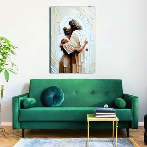 Jesus Embracing a Woman Canvas Wall Art Retro-Style Religious Mural for Living Room Bedroom Kitchen Home Decor Poster Ideal for Faith and Aesthetic Enhancement