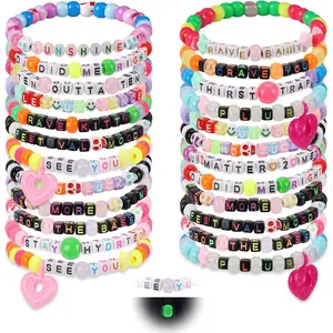 16/24/32Pcs Rave Music Bracelets Set Glow In The Dark EDM Music Stretch Bracelets Multicolor Rave Party Favor for Women Men EDM Party Music Festival