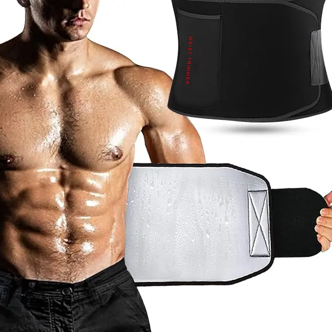 Men's Adjustable Strap Workout Fitness Waist Trainer Belt - Breathable Waist Trimmer Cincher, 3 Sizes with Extra Length, Light Compression Stomach Wrap, Fits Everyone, Great for Gym, Work, Errands