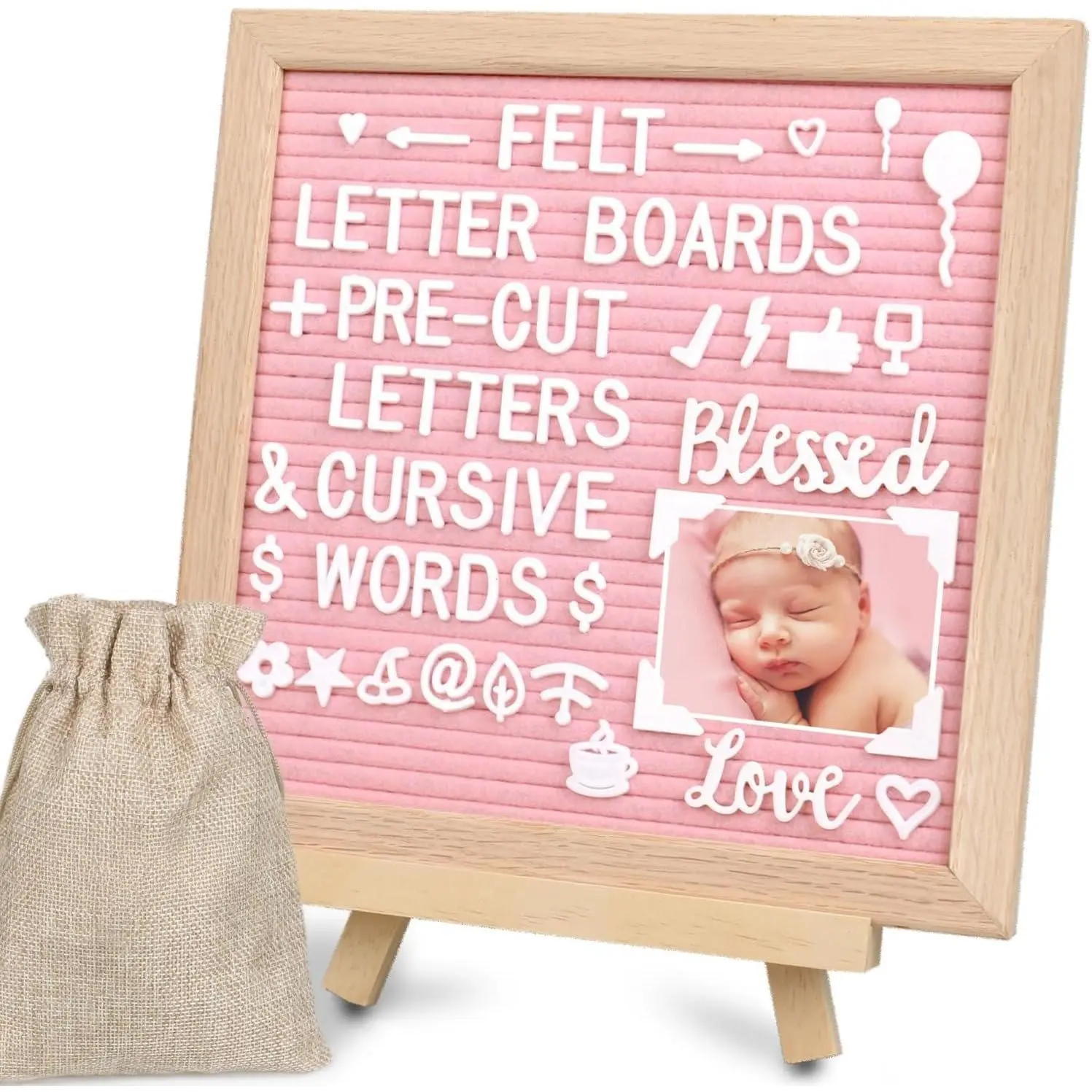 Felt Letter Board 10x10in Changeable Letter Board with Letters White Precut, Felt Message Board, Oak Frame Wooden Letter Board,  Announcement Sign,  Milestones Classroom Office Decor
