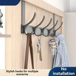 LANHAODISI Heavy Duty Over The Door Hooks, Foldable Door Hook Rack for Hanging Jackets, Coats, Hoodies, Towels, Scarves, Bags, Backpacks – No Drilling, Space Saving Closet Organizer, Black