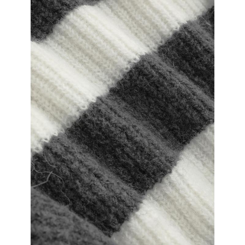 Cider [size 2-10] Round Neck Striped Ripped Knit Long Sleeve Crop Sweater