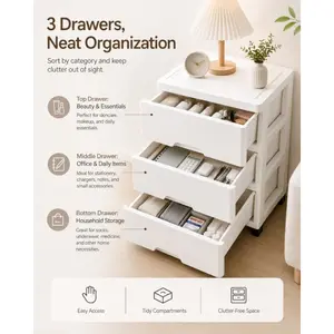 3-Tier Drawer Storage Cabinet for Household Use, Thickened Plastic Storage Cabinet, Bedside Cabinet for Organizing Cosmetics, Clothes and Toys (DM155)