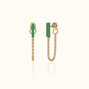Jade Dangle Chain Stud Earrings