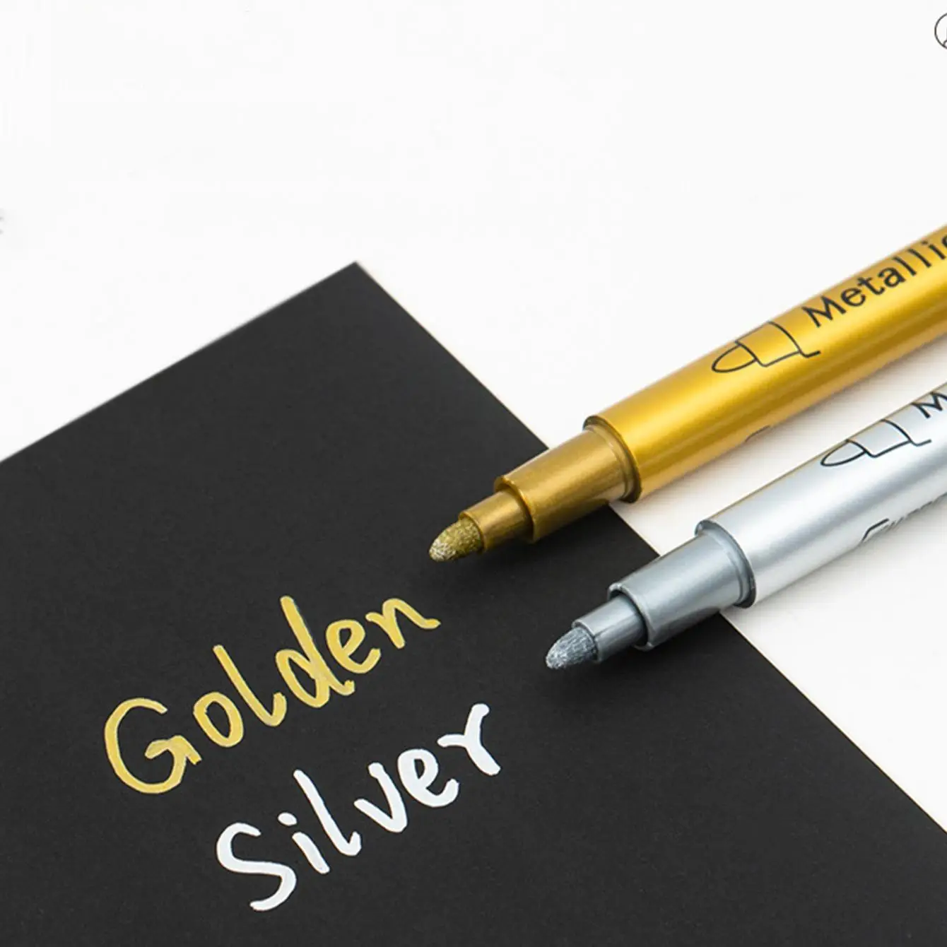 Metallic Permanent Marker Pen, 2 Counts Felt Tip Marker Pen, Journaling Pen, DIY Crafts Making Art Supplies, Acrylic Paint Markers, Girly Office Suppl