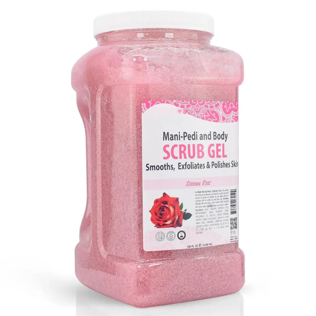 Sensual Rose Pumice Scrub Gel, 128oz Gallon Single Item - Exfoliating, Hydrating, Nourishing Body & Face Scrub with Hyaluronic Acid, Amino Acids, Panthenol, Comfrey Extract for Glowy Smooth Skin, Floral Scent