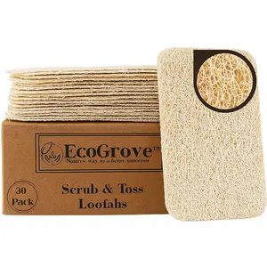EcoGrove 100% Natural Loofah Sponges for Dishes Face & Shower - Biodegradable BPA-Free 30 Pack Scrub Toss Loofahs for Kitchen Cleaning