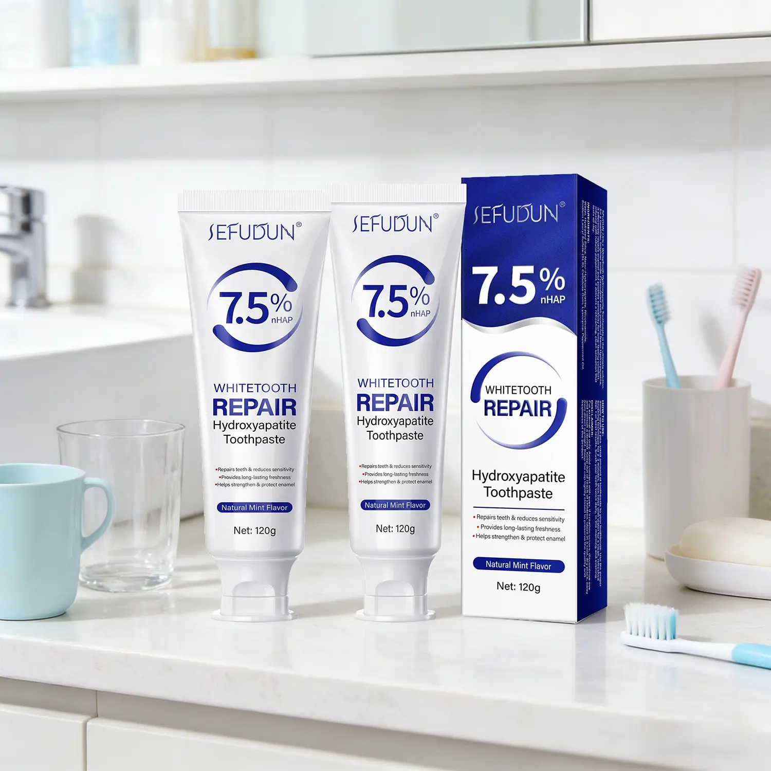 Sefudun Hydroxyapatite Toothpaste, Dental Care Toothpaste, Natural Mint Long-Lasting Fresh Breath, Comfortable Experience, 120g Twin Pack, Oral Care Benefits, Toothpaste Combo, Toothpaste Set