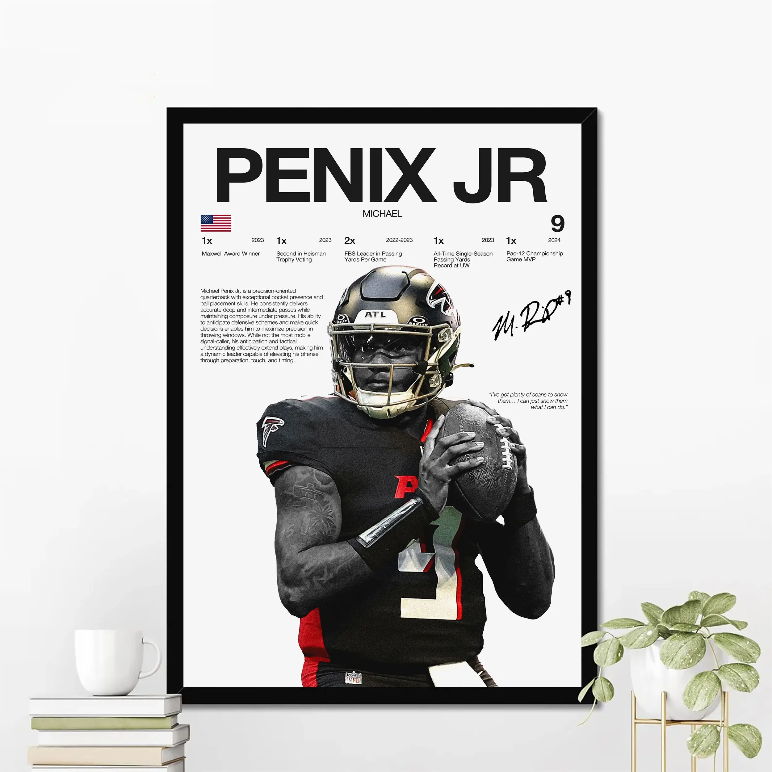 Michael Penix Jr Hardline Series Poster, Michael Penix Jr Signature Poster, Atlanta Football Wall Art For Fans, Sport Gift For Men [UNFRAMED - PRINT ONLY]