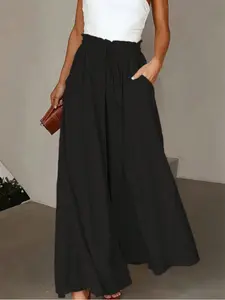 Women's Summer Wide Leg Pants High Waist Elastic Waistband Drawstring Long Skirt Pants, Casual Fashion Style Clothing for Daily Wear