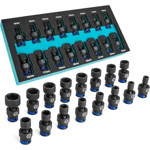3/8" Drive  Universal Joint Socket Set, Swivel Socket Set, 16-, Metric, 8-24MM, Cr-Mo Steel, Organized in EVA  Organizer
