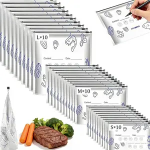 30-Piece Reusable Aluminum Foil Food Storage Bags, Waterproof, Sealed Kitchen Essentials, Food Ideal for Fridge & Freezer Organization, Leak-Proof Food Bags,Includes Labels Lunch Containers, deep frying pan griddle drying dish hole rack cocina Bpa Free Pl