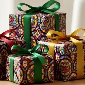 Wrap Your Blessings in Stained Glass Colorful Stained Glass Wrapping Paper, Gift Wrap for Birthdays, Holidays, Parties, Celebrations, Decorative Gift Wrap
