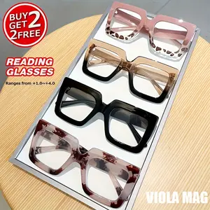 4PCS Rectangular Big Square Colorful Reading Glasses - Metal Hinge - Elegant Women's Computer Reading Glasses, High Quality Eyewear Square Eyed Glasses