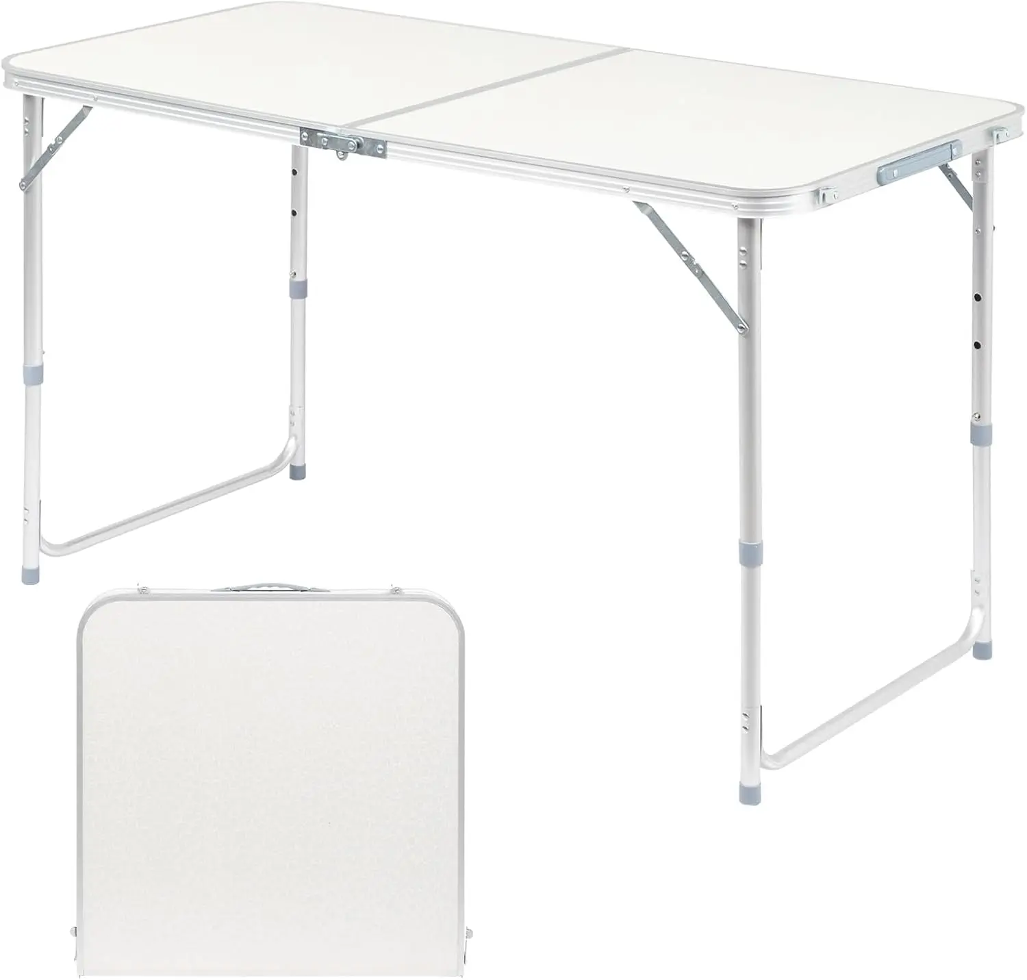 4ft Portable Folding Camping Table, Outdoor Waterproof Adjustable Height Table, Aluminum Lightweight Suitcase Foldable Table for Picnic BBQ Beach Dining