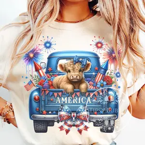 4th of July Highland Cow Tshirt, Highland Cow Shirt, 4th of July Shirt, Coquette Highland Cow Shirt