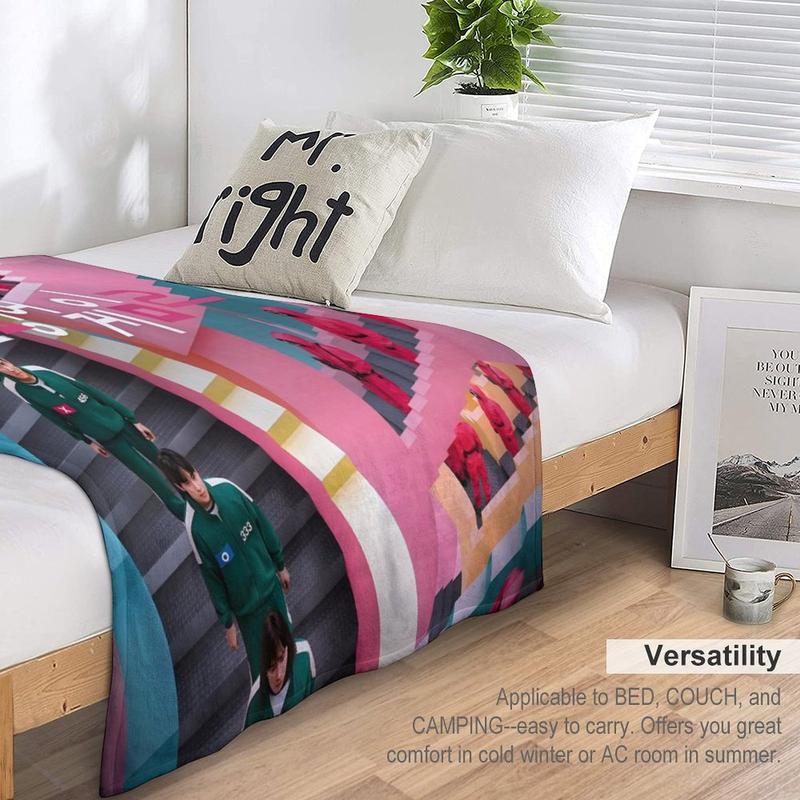 Cartoon Anime Squid Game Throw Blanket  Super Soft Fuzzy Cozy Warm Blanket Plush Fluffy Furry Blankets