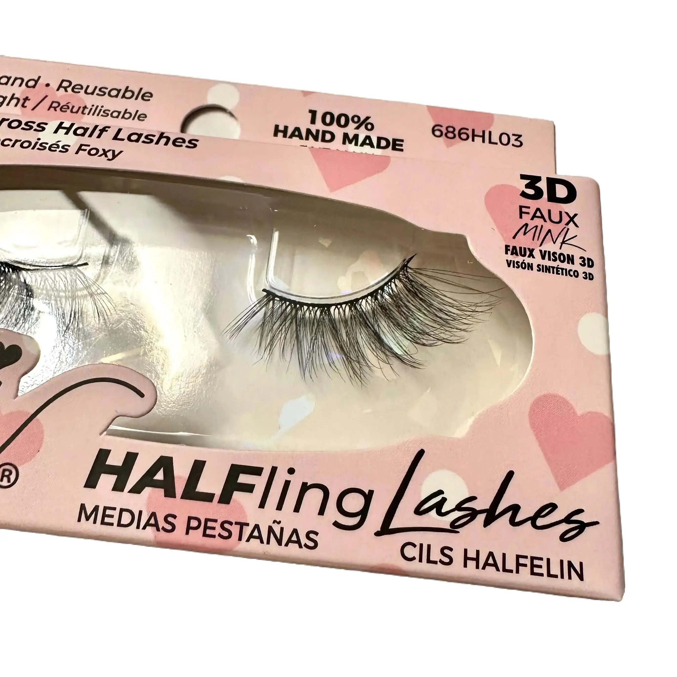 Ioni Long Foxy Crisscross 3D Faux Mink HALFling Eyelashes, 1 Pair