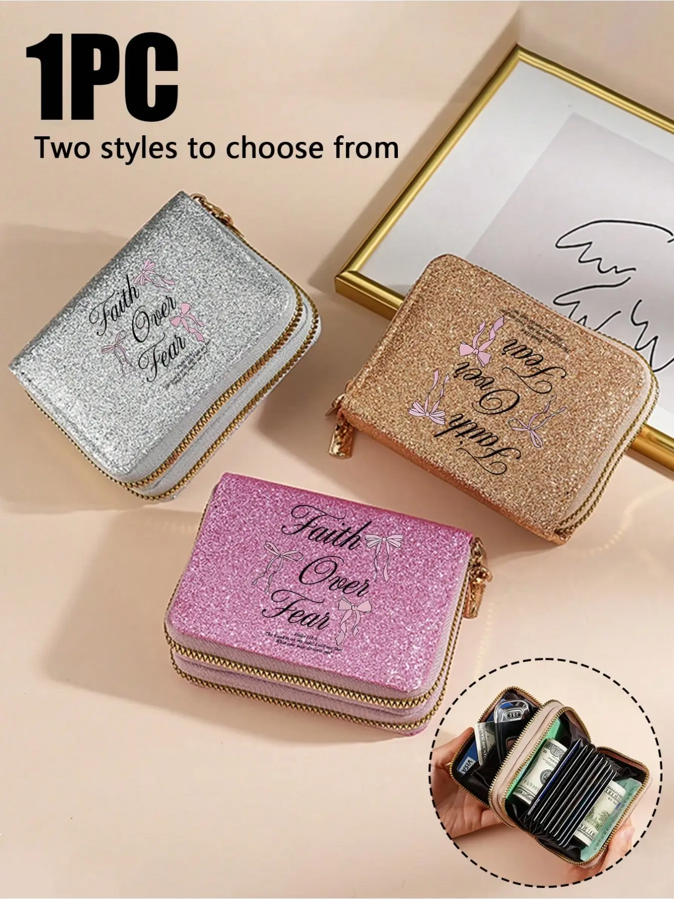 Women's Dual Zipper Wallet, Starry Glitter Card Holder, Multi-Card ID Wallet, Fashionable Lady Wallet, Cute Girl Coin Purse, Mini Wallet