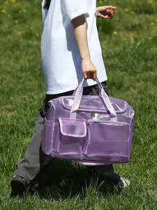 1pc  Transparent solid color tote bag with large capacity, transparent design, lightweight and durable, suitable for short distance travel, beach vacation, can be used for photography, super camera travel bag