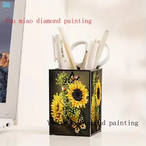 DIY Diamond Painting Kit Butterfly & Sunflower Design, Acrylic Pen Holder Storage Box, Home Office School Desk Organizer Gift