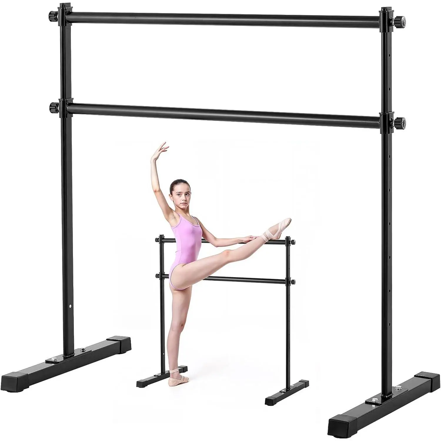 VEVOR 4ft Aluminum Bar Ballet Barre, Freestanding Portable Height-Adjustable Anti-Wobble Equipment with Powder-Coated Aluminum Frame for Home Pilates, Fitness Gym Studio