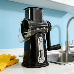 Rotary Cheese Grater with Handle - Comes with 5 Blades, Strong Suction Cup Base, Comes with Blade Storage Box  Kitchen Utensils Food Shredder Tool Vegetable Slicer Potato Cutter