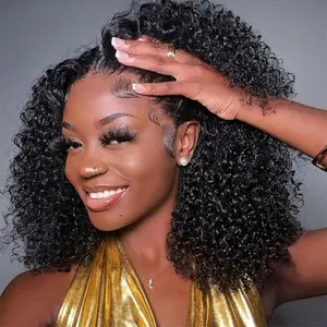 NC Hair Kinky Curly Bob Wig Human Hair 13x4 HD Lace Glueless Wig 200 Density Pre Plucked Drawstring Wig