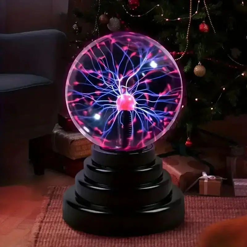 Interactive Plasma Ball Toy for 3 Years and Up - Sound & Touch Sensitive, Multicolor LED Strobe Lightning Effect, USB-DC Power Supply, Unisex Children Development Science & Technology Toy, Home Glass Decor