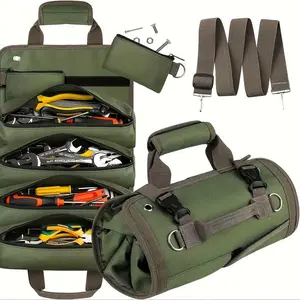 1pc Heavy Duty Roll Up Tool Bag Waterproof Oxford Cloth Multi Compartment Organizer Portable Tool Storage for Mechanics Electricians Carpenters Industrial Safety Gear Tool Box Organizer Professional Look Durable Material Gift for Tool Lovers