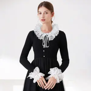 OIDEA Women's Ruffle Collar and Cuffs Set, Victorian Lace Clown Costume Accessories, Polyester Flat Fabric with Ribbon, Fits Various Outfits