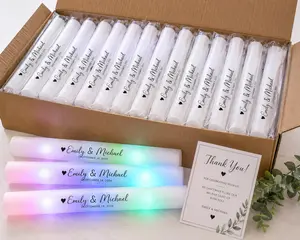 30 Personalized LED Foam Glow Sticks - Custom Text Wedding Favors | Custom Name Light Up Dance Floor Props for Wedding Reception, Send-Off | Customized Glow Party Supplies Bride Groom