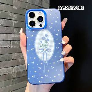 Compatible for iPhone 17 16 E 15 14 16promax 16pro 15pro 13 12 11 Case, Clear Case Blue Gingham Floral Bow Phone Case Soft TPU Shockproof Protective Case Stylish Patterns phone case nic junk phone cases