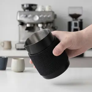 The Ultimate Handleless Pitcher/Handleless Milk Frothing Jug, Milk Pitcher 15.2 oz, Milk Frother Steamer Cup Stainless Steel Espresso Cup, Sharp Spout, Black, 450 ml