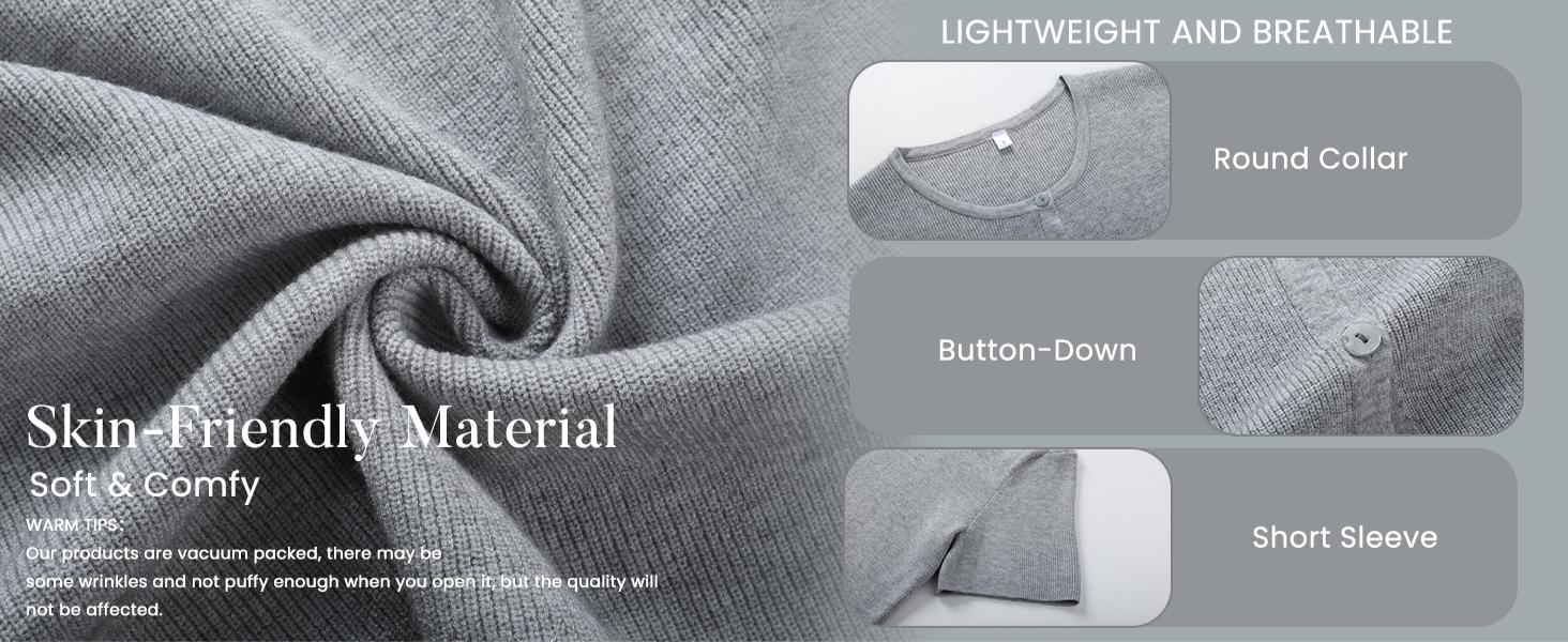 Ommig Women's Short Sleeve Cardigan Sweaters Crew Neck Soft Ribbed Knitting Button Down Tops Lightweight Breathable Summer Layering Cover Up Knitwear Top Flattering Fit for Casual Office Work Travel Springfresh Womenswear #SpringStatements