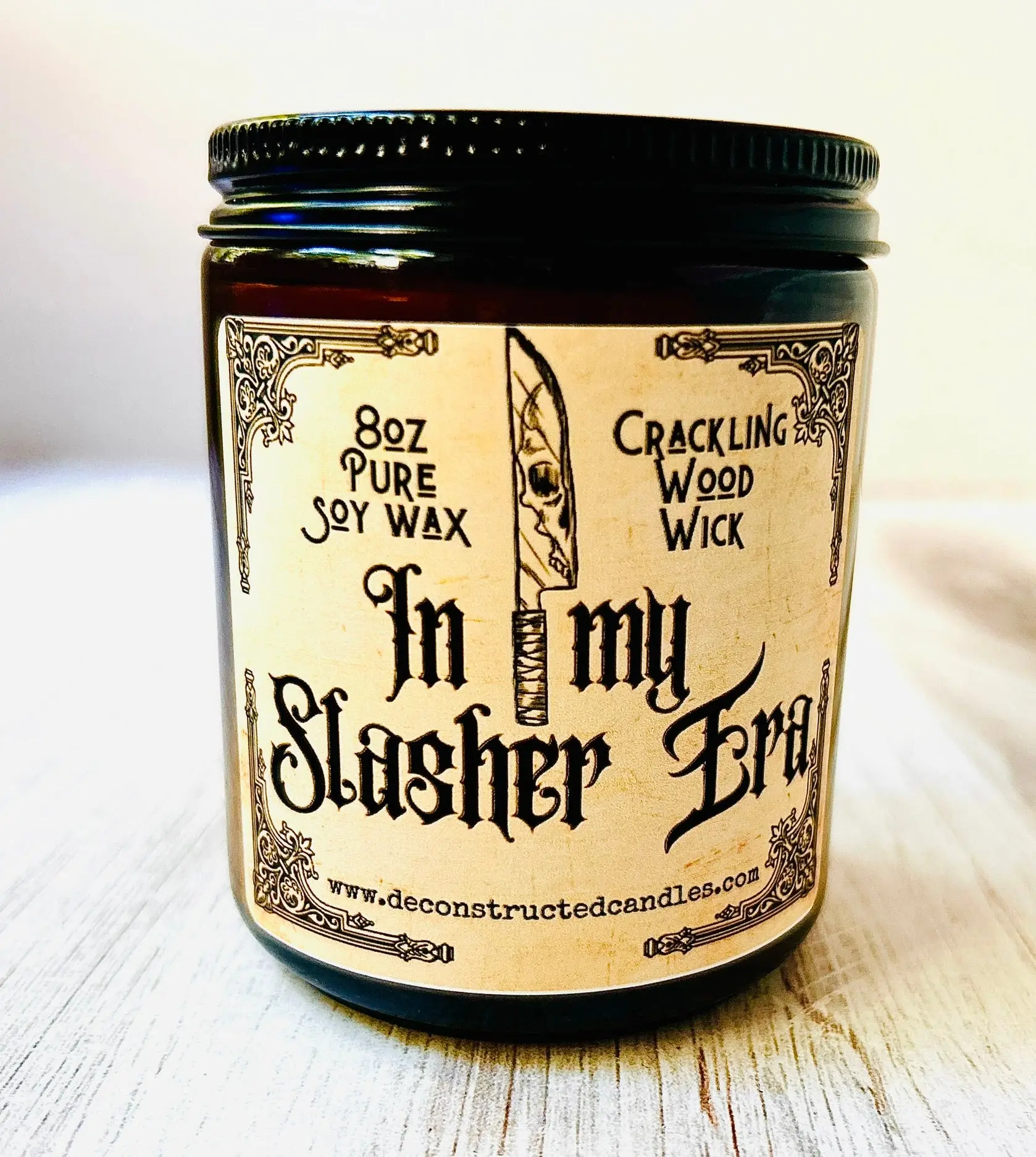 In my Slasher Era Amber 8oz Crackling Wood Wick Soy Wax Choose your Scent