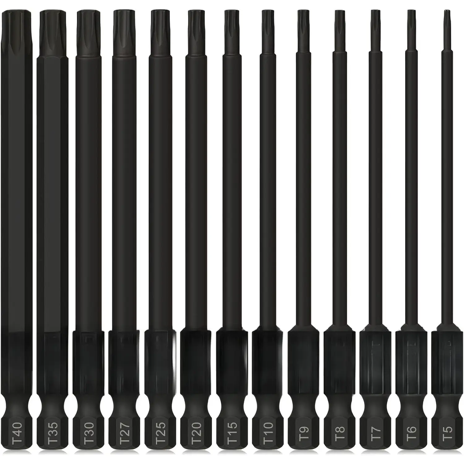 Torx Bit Set,  13-  Tamper Proof Torx  Bits Set,  S2 Steel, 4'' Long, T5, T6, T7, T8, T9, T10, T15, T20, T25, T27, T30, T35, T40