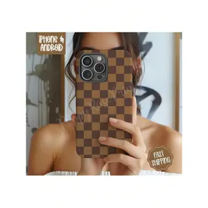 Brown Checkered Phone Case Compatible Tough Case Suitable For IPhone17/IPhone17 Air/IPhone17 Pro/IPhone17 Pro Max/16 Pro Max/15 Pro Max/14 Pro Max/13 Pro Max/12 Pro Max