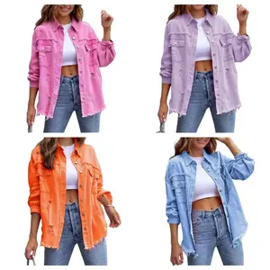 DUTUT Women's Solid Ripped Jeans Jackets Button Front Tops Fashion Womenswear Comfortable Hipster Casual Lightweight Denim