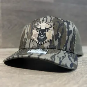 Richardson Mossy Oak Camo Leatherette Patch Hat 112 - Camo Two-Tone Cap with a White tail buck Patch