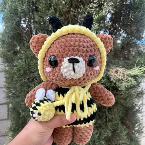 Crocheted standing brown bear