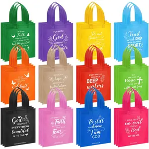 16/32/48Pcs Inspirational Bible Verse Gift Bags with Handle Reusable Non-Woven Christian Gift Bags for Men and Women Wedding Birthday ChurchSunday School Baptism Gift Teacher Appreciation Gift Religious Party Favors