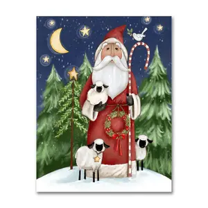 Courtside Market Prim Santa with Trees 30x40 Canvas