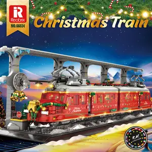 Reobrix Christmas Train Building Block Set Festive Train Design With Platform Details For Holiday Enthusiasts And Builders Ages 6+ Collectible Christmas Themed Toy Gift