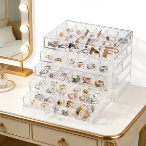 Acrylic Jewelry Organizer Box with 5 Drawers, 120-Grid Earring & Ring Storage Case, Clear Jewelry Display Organizer for Earrings, Rings, Necklaces & Accessories
