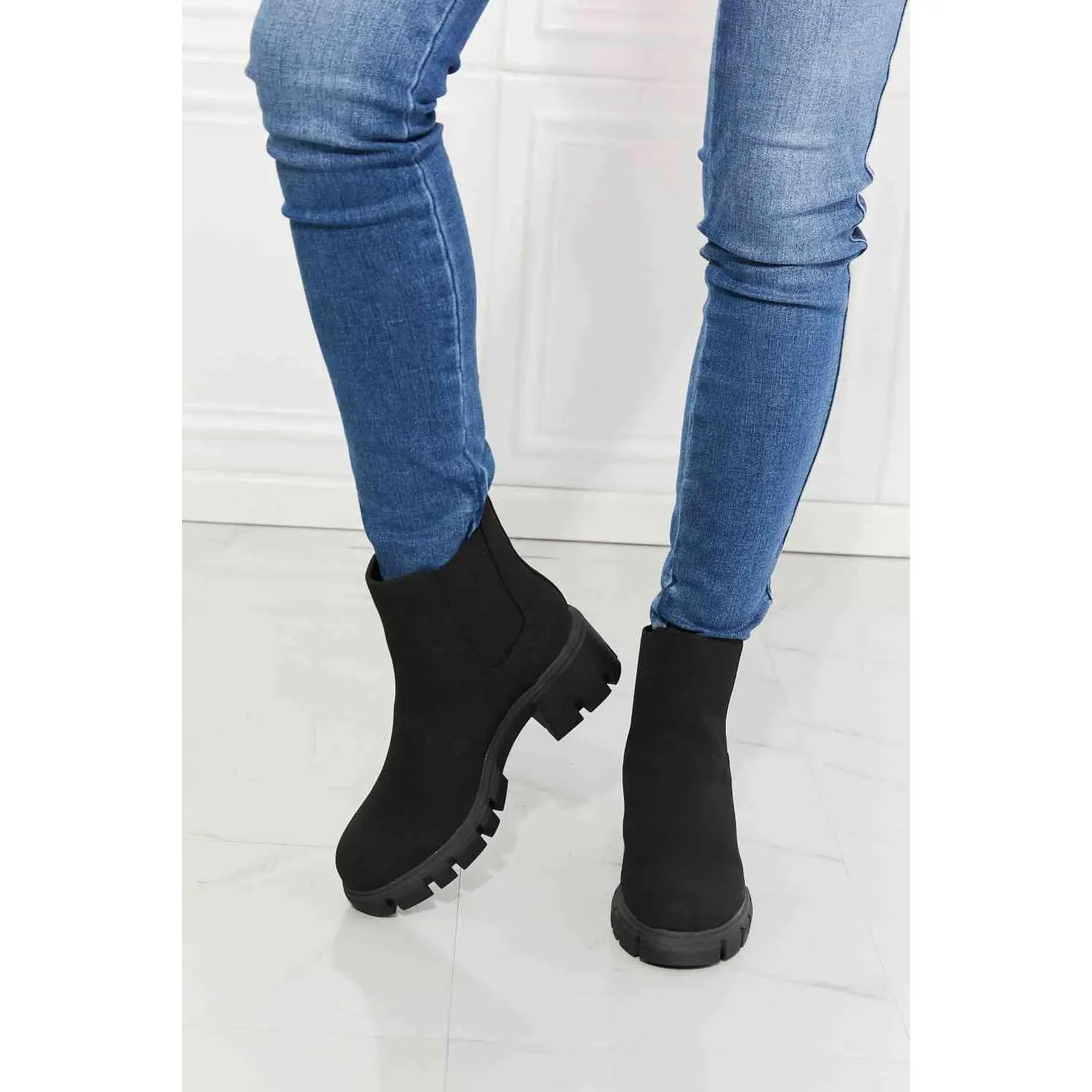 Work For It Matte Lug Sole Chelsea Boots in Black
