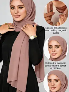 Instant Chiffon Hijab Scarf 3-in-1 with Built-in Magnets & Undercap | Easy Wear Adjustable Magnetic Modest Headscarf