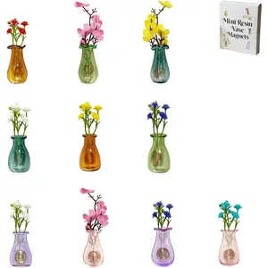 10Pcs Cute 3D Resin Mini Vase Magnets Magnetic Vase Decor for Fridge Refrigerator Office Locker with Flowers