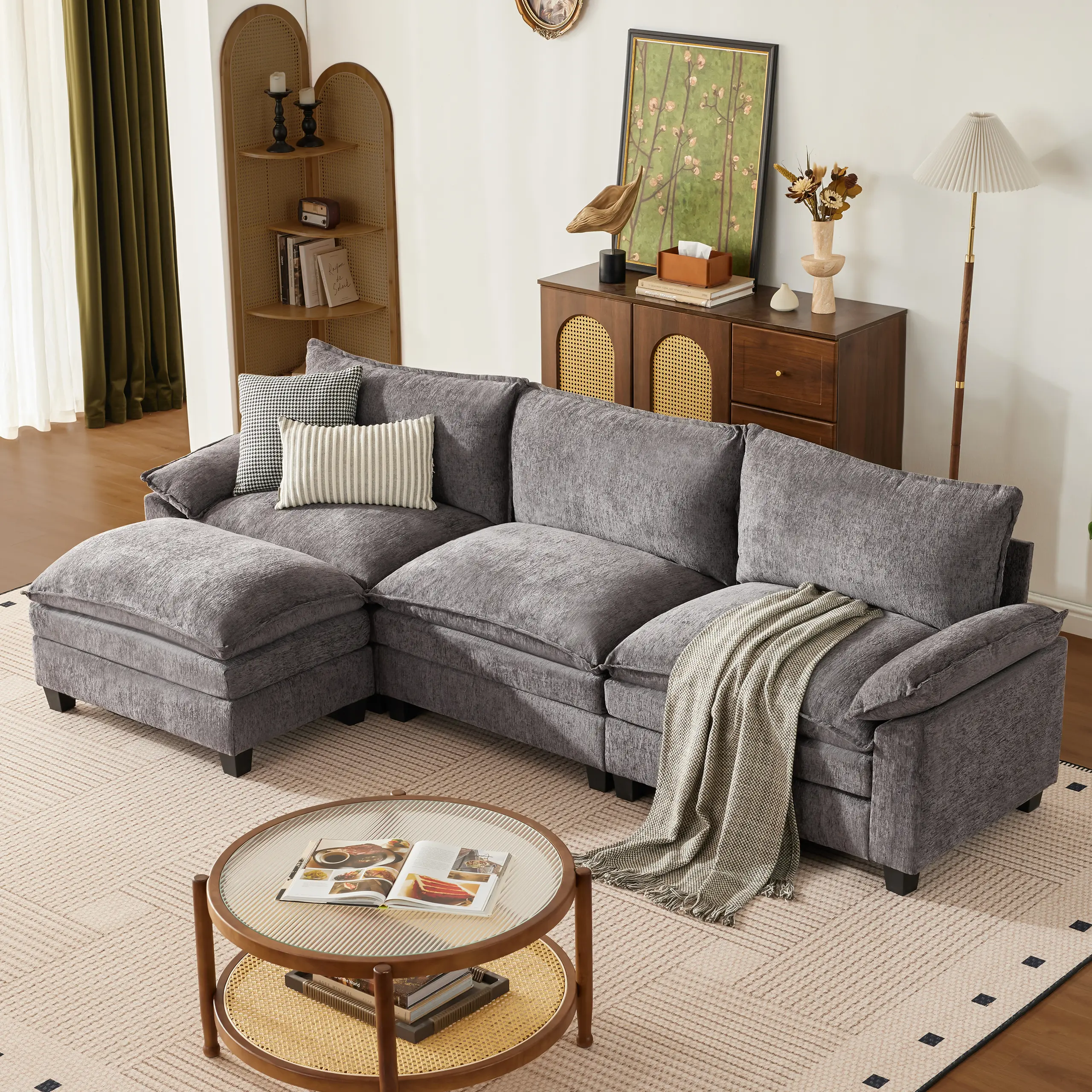 【2-3 Packages】110 Inch Modular Couch Sectionals with Ottoman, Big Comfy Cloud Couches, L Shaped 4 Seat Modular Sectional Sofa, Modern Cloud Sectional Couches for Living Room, Deep Seat Sofa